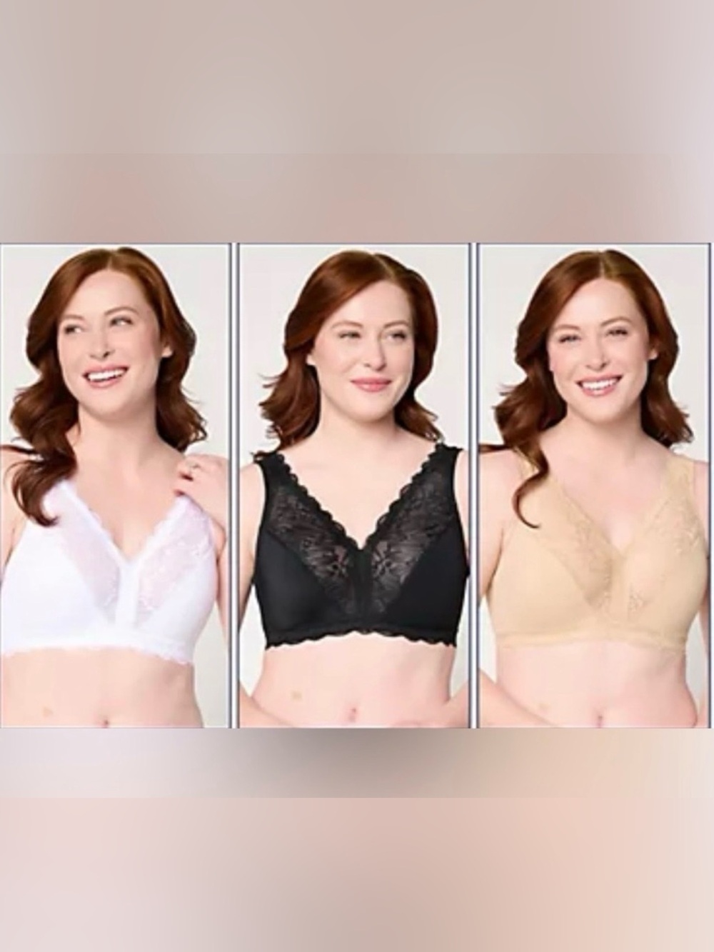 Breezies Lace V-Neck Wireless Bralettes - White, Black, Nude NEW SET OF THREE